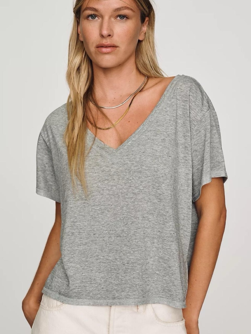 Pilcro Heather Gray V-Neck Cotton Blend Tee